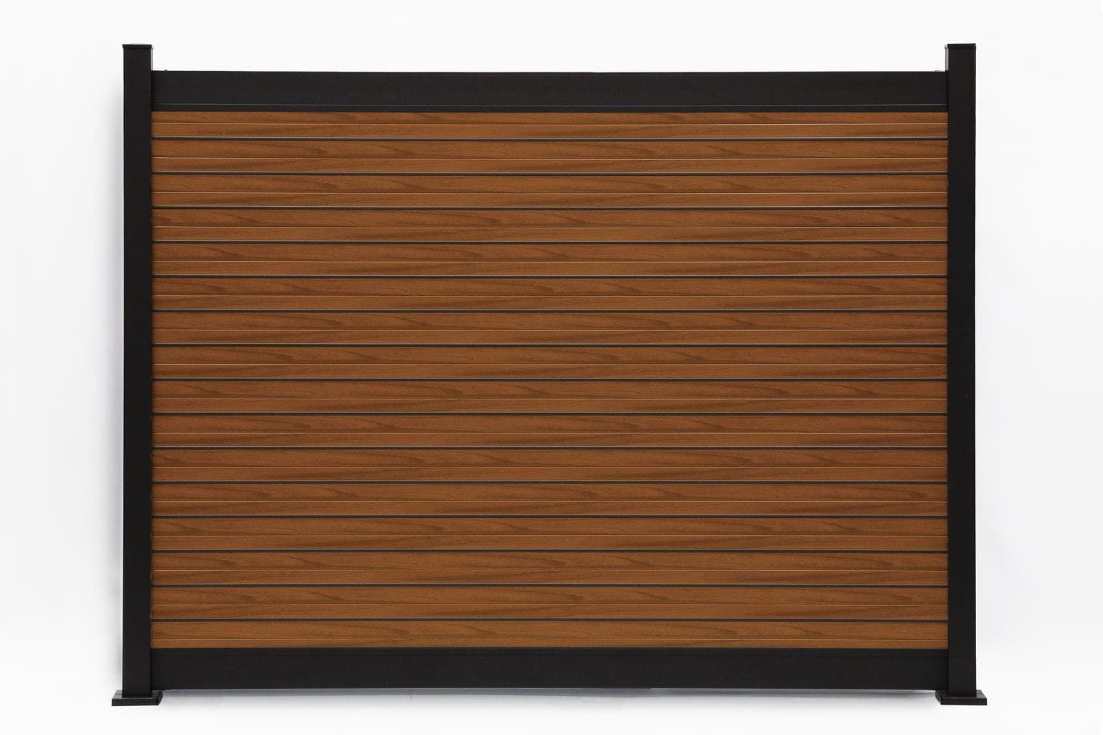 Panneau de clôture en aluminium Privacy Plus horizontal en noyer (WU-0112), vue arrière, dimensions de 8 pi de large x 6 pi de haut