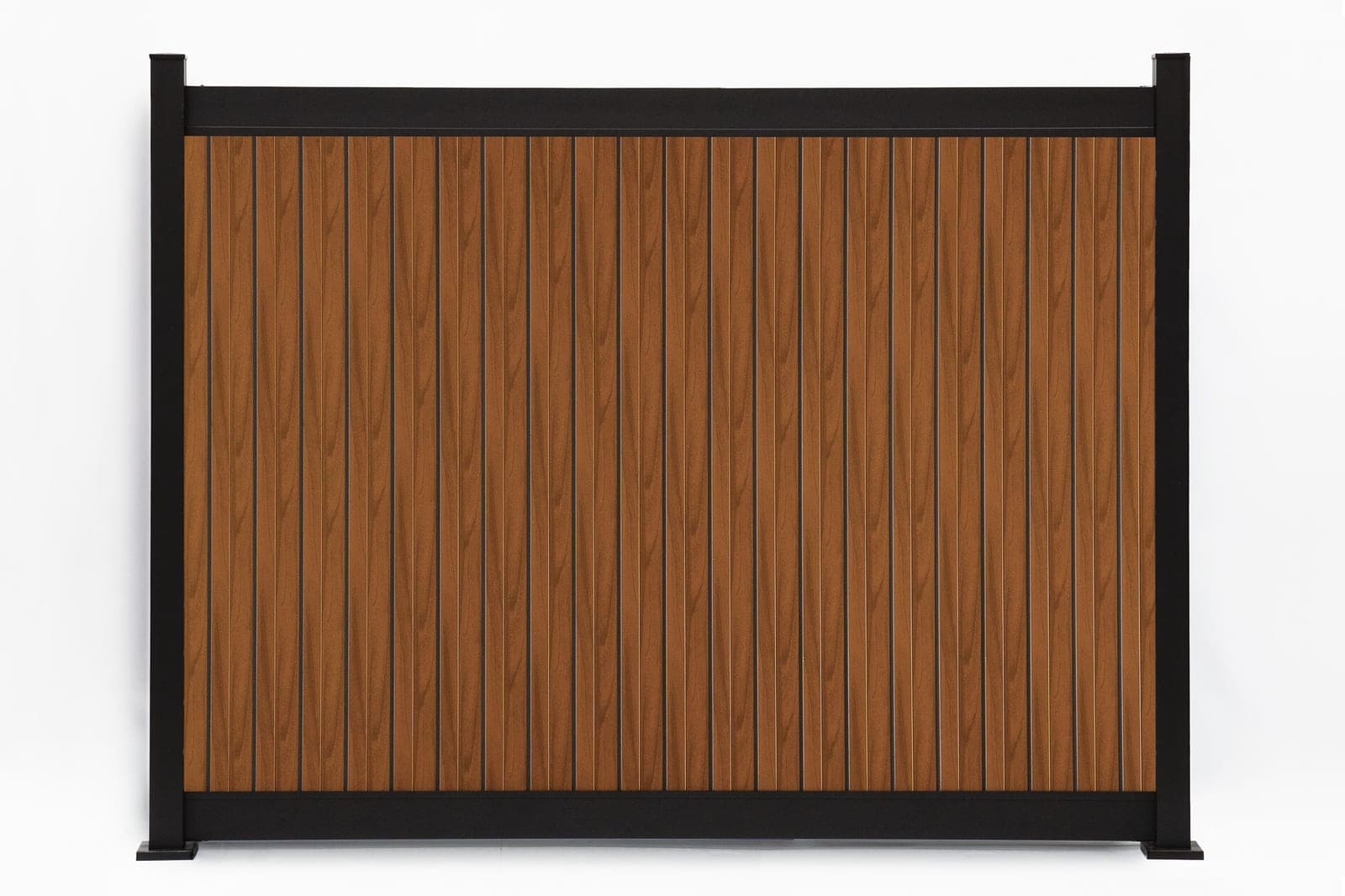 Panneau de clôture en aluminium Privacy Plus vertical en noyer (WU-0112), vue arrière, dimensions de 8 pi de large x 6 pi de haut