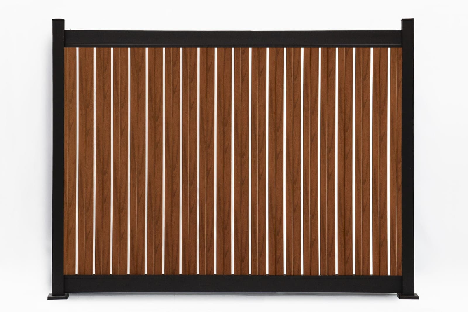 Panneau de clôture en aluminium Semi-Privacy vertical Noyer (WU-0112), vue arrière, format de 8 pi de largeur x 6 pi de hauteur