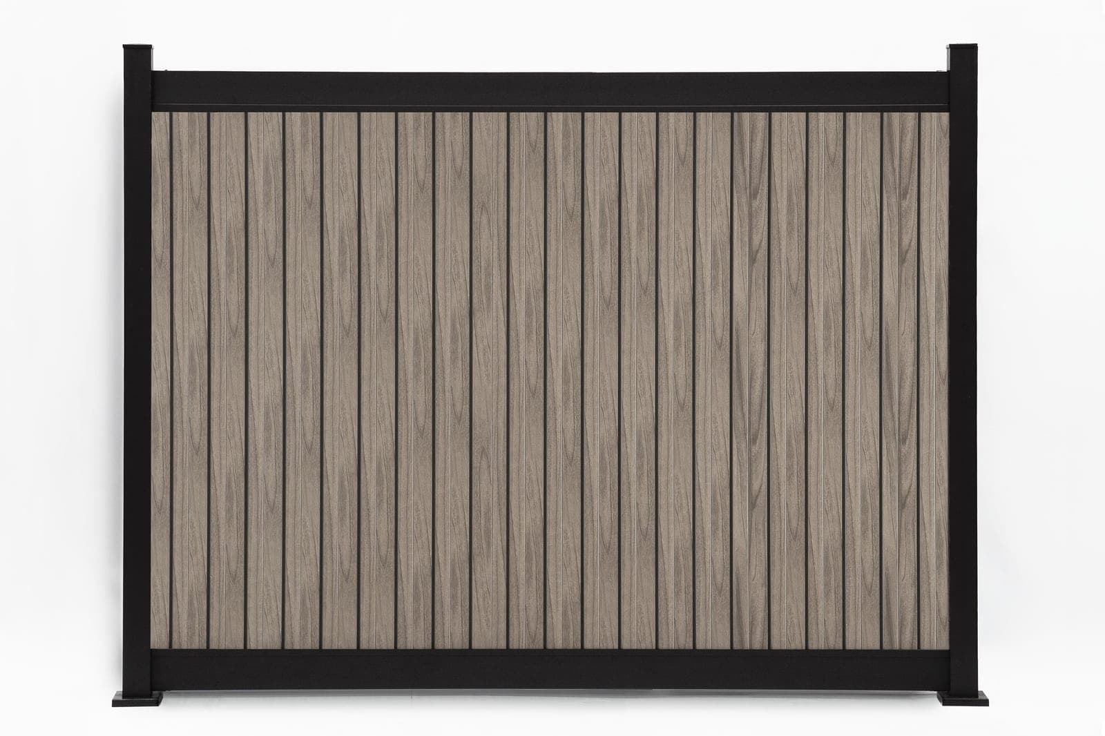 Panneau de clôture en aluminium Privacy Plus vertical en noyer gris (WU-0201), vue arrière, dimensions de 8 pi de large x 6 pi de haut