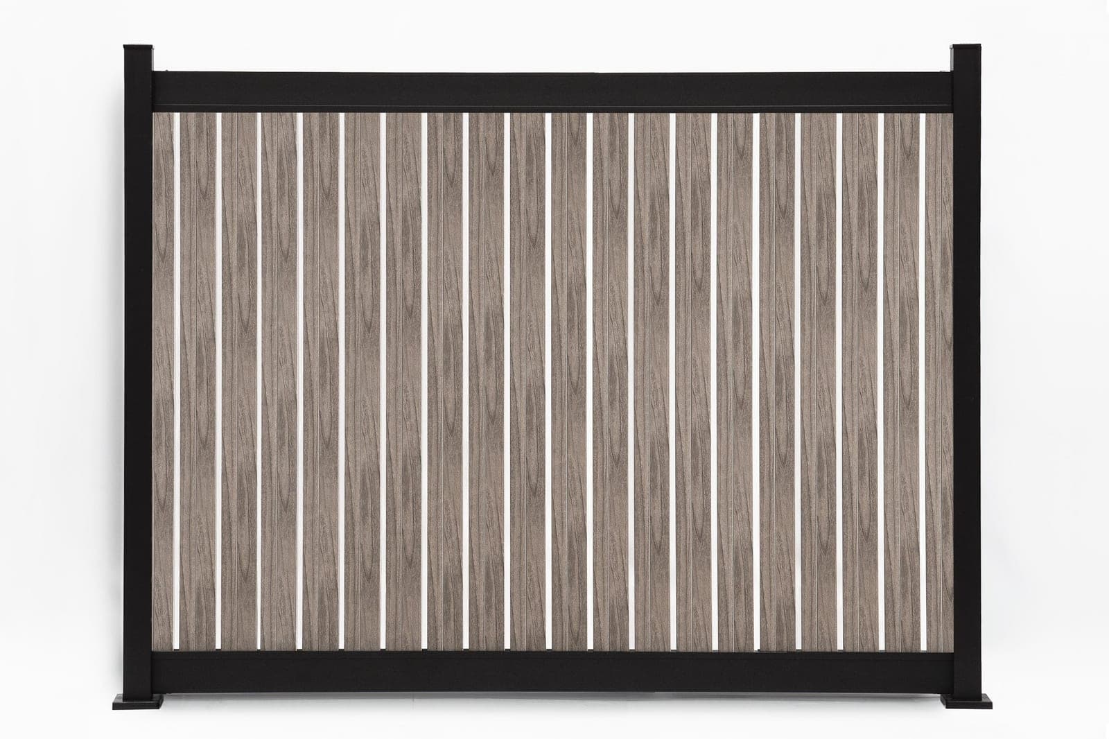 Panneau de clôture en aluminium Semi-Privacy vertical Noyer gris (WU-0201), vue arrière, format de 8 pi de largeur x 6 pi de hauteur