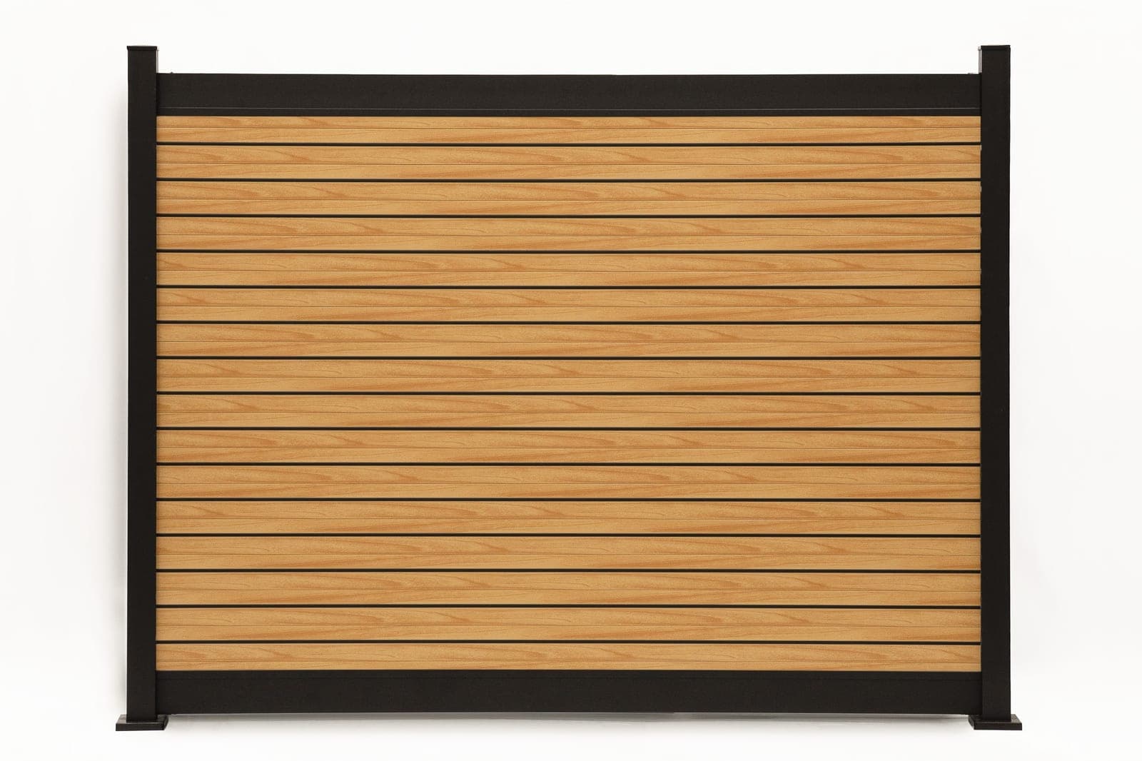 Panneau de clôture en aluminium Privacy Plus horizontal en noyer naturel (WU-0384), vue arrière, dimensions de 8 pi de large x 6 pi de haut