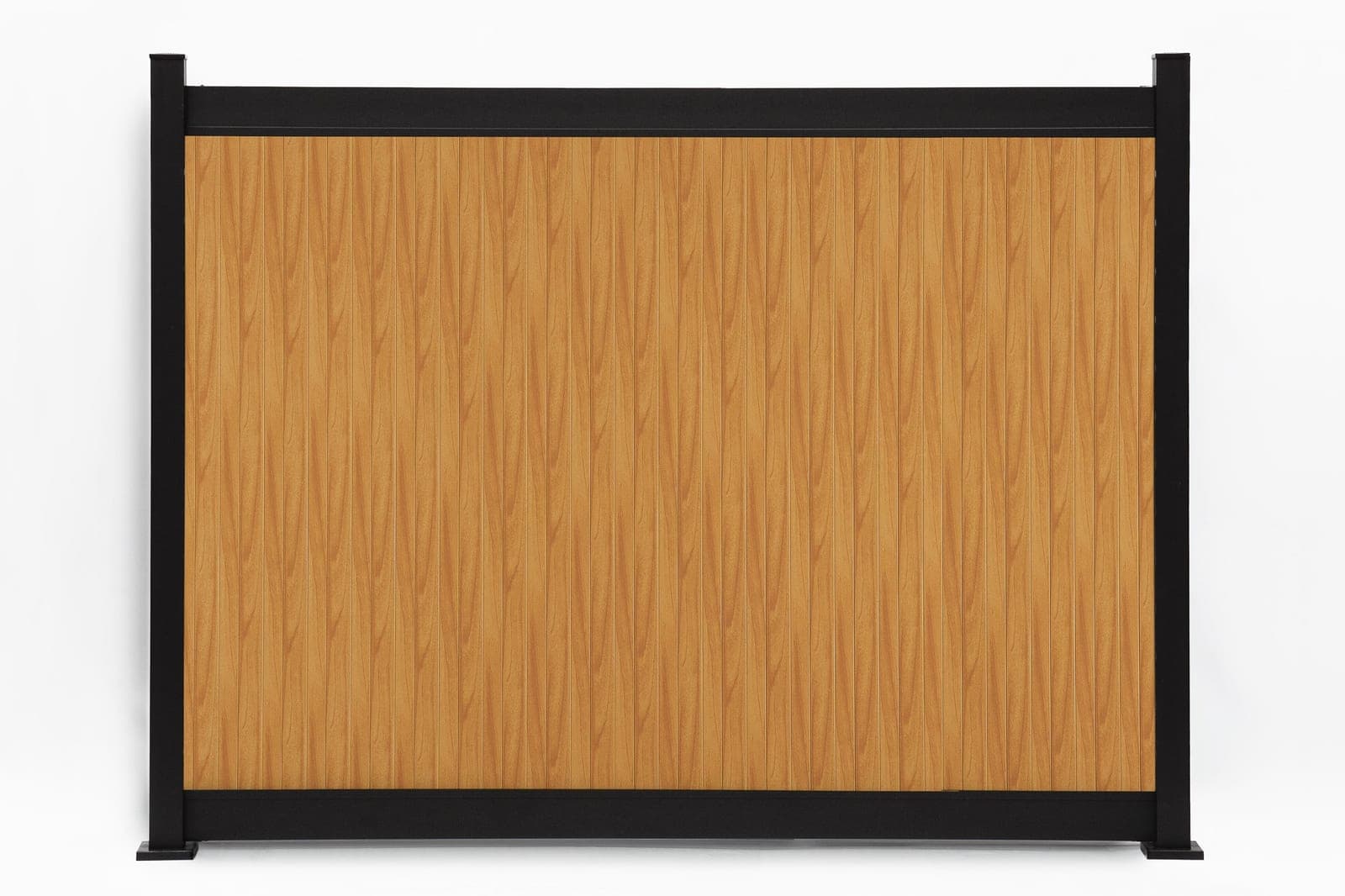 Panneau de clôture en aluminium Privacy vertical Noyer naturel (WU-0384), vue arrière, format de 8 pi de largeur x 6 pi de hauteur