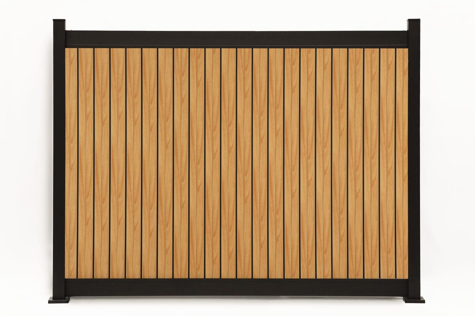 Panneau de clôture en aluminium Privacy Plus vertical en noyer naturel (WU-0384), vue arrière, dimensions de 8 pi de large x 6 pi de haut