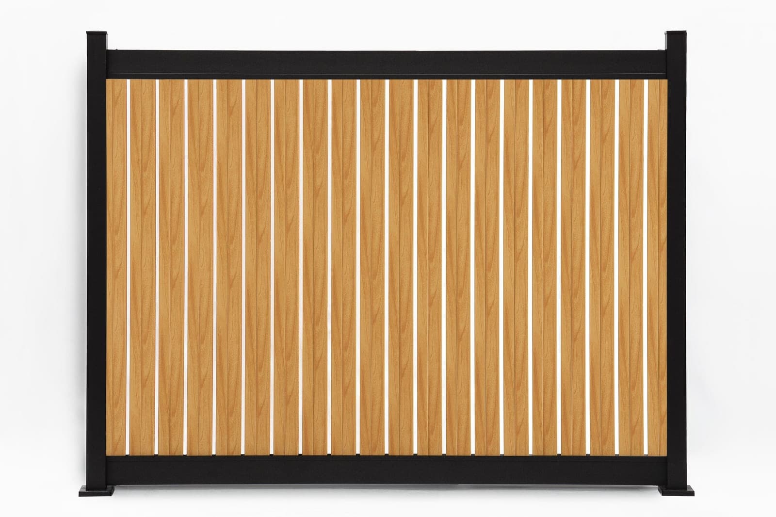 Panneau de clôture en aluminium Semi-Privacy vertical Noyer naturel (WU-0384), vue arrière, format de 8 pi de largeur x 6 pi de hauteur