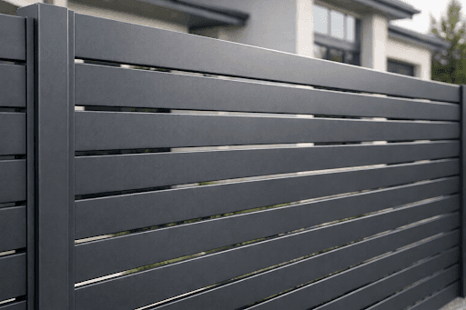 clôture de piscine en aluminium avec panneaux semi-intimité autour d’une piscine de cour arrière au Canada