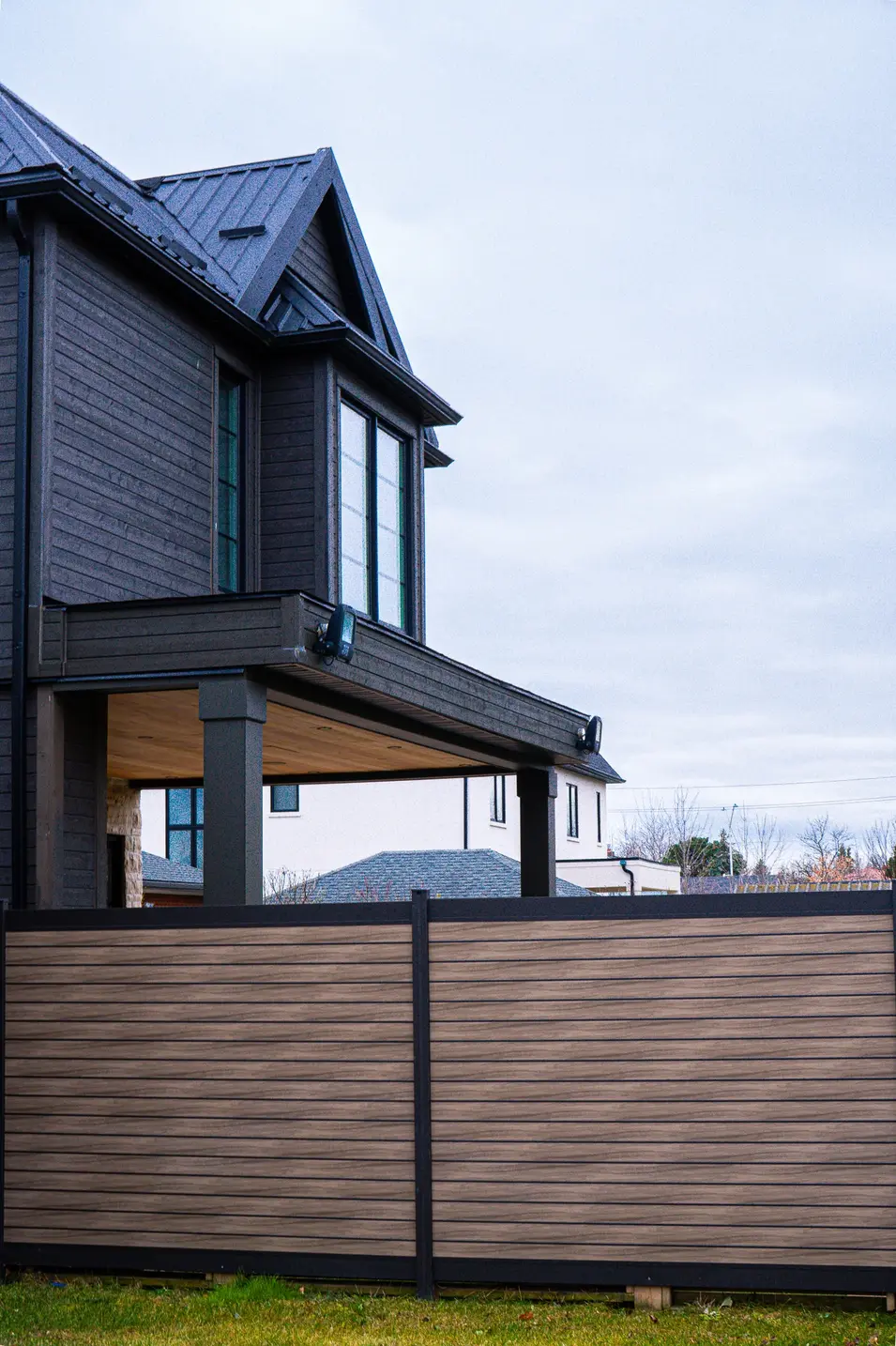 wood looking grey aluminum fence