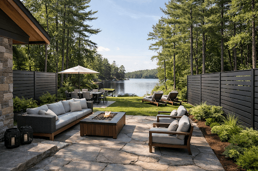 Residential aluminum fence installed in a Canadian backyard by PrimeAlux